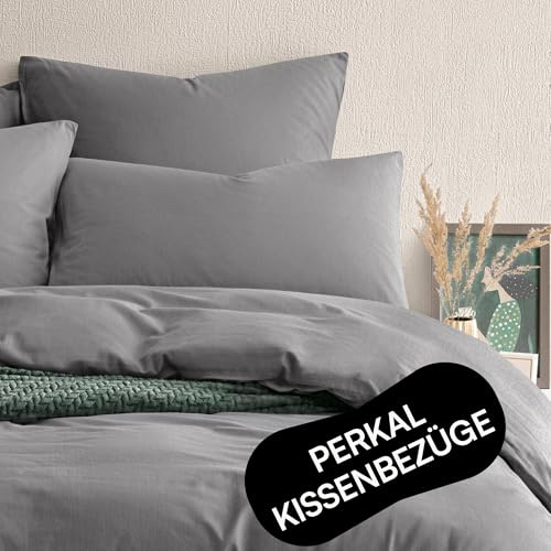 Seralino Bio Kissenbezug 40 x 80 Dunkelgrau (2er Set) | 100% Bio Baumwolle Perkal (weich angeraut) | atmungsaktiv|40x80cm Kissenbezug mit Reißverschluss|Kissenbezüge 80x40 |