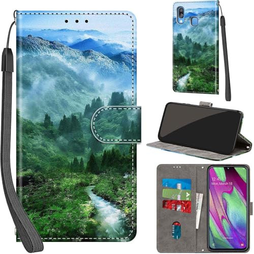 PHINIENLAND Hülle für Samsung Galaxy A40, Premium Lederhülle mit Klappbar Wallet, Magnet Kartenfach, Standfunktion, Schutzhülle, Waldgrün