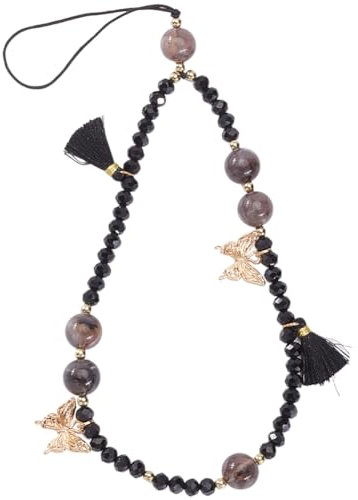 GORGECRAFT Abalorio para Teléfono con Forma de Mariposa Y Cuentas Acrílicas Negras Correa para la Muñeca Llavero Hecho A Mano Pulsera Correa para Teléfono Funda Decoración Regalo para Mujer Accesorio