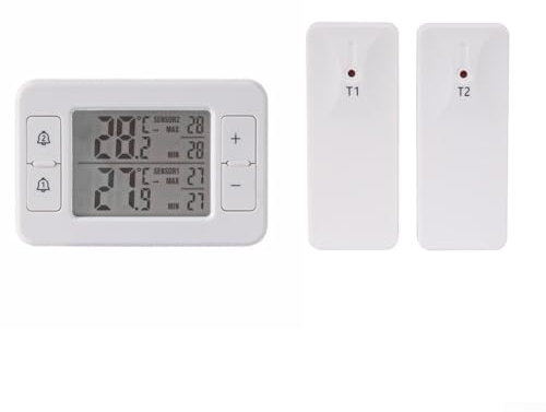 Thermomètre d'intérieur et d'extérieur sans fil, thermomètre numérique pour réfrigérateur avec 2 capteurs sans fil, moniteur de température de congélateur avec alarme sonore