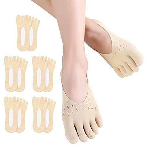 5 Paire Chaussette Doigt de Pied Femme 35-42, Antidérapantes Chaussettes à Orteil, Chaussettes Contention Basses Respirantes (FR/ES, Numérique, 35, 42, Taille normale, Taille normale, Beige)