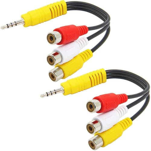 VISSQH Cables Adaptador Macho de 3,5 mm a 3 RCA Hembra Cable Jack de audio para TV, DVD, PC, videocámara