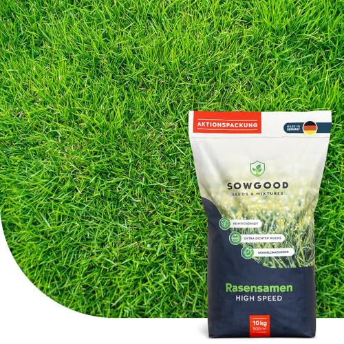 Semences Gazon Regarnissage 10 kg pour 500 m² - Germination rapide - Gazon dense et résistant - Idéal pour les zones abîmées, en cas de sécheresse ou de présence d'animaux - Facile à utiliser