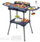 Sommertal BBQ231 - Barbecue elettrico da balcone, 2200 W, da campeggio, 2 in 1, con supporto, regolazione della temperatura continua, superficie di appoggio, riscaldamento rapido, protezione dal vento