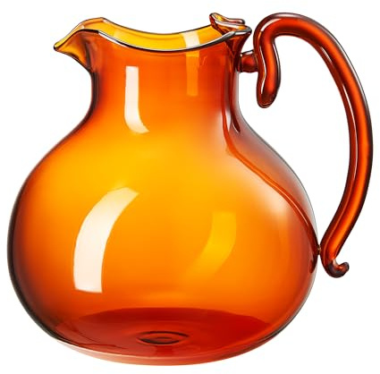 Italian Design Amber Glass Jug Mouth-Blown Venetian Pitcher 750ml Handmade Murano-Inspired Carafe with Organic Wave Silhouette, Elegant Amber Tone Table Décor & Functional Art Glass for Dining Display