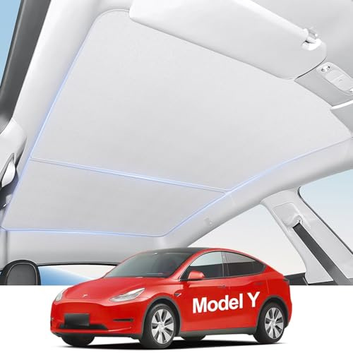 Aputoxz Tesla Model Y Sunshade Set 2020–2023, 7PCS Gray Roof Window Shades with Front & Rear Sunroof Covers, Silver Coated Inserts, Side Mesh Visors and Windshield Sunshade with Storage Bag