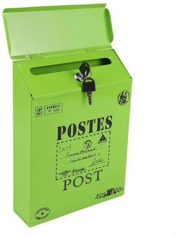 BlesConi Klassischer Vintage-Briefkasten, Wandhalterung, Eisen-Briefkasten mit Stahlschloss für Garten, Terrasse, Outdoor-Dekoration, verschiedene Farben (grün)