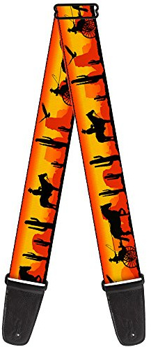 Buckle-Down Guitar Strap - Cowboy Silhouette/Western Landscape Reds/Black - 2 Wide - 29-54 Length