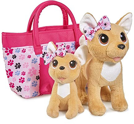 Simba 105893213 - ChiChi Love Happy Family, Chihuahua Plüschhunde in zwei verschiedenen Größen, 20/14cm, mit modischer Tasche, ab 3 Jahre