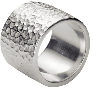 SILBERMOOS Damen Ring breiter Bandring gehämmert mit Strukturen massiv schwer matt 925 Sterling Silber, Größe:64