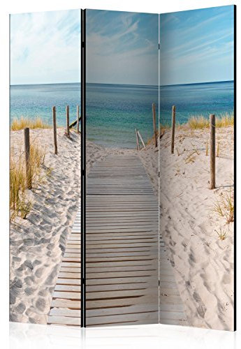 murando Raumteiler Foto Paravent Strand am Meer 135x172 cm beidseitig auf Vlies-Leinwand bedruckt Trennwand Spanische Wand Sichtschutz Raumtrenner Home Office Natur Landschaft c-B-0362-z-b