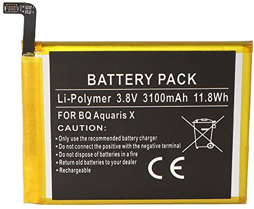 Akku kompatibel mit BQ Aquaris X, BQ 3100 Akku Li-Polymer, 3,8V, 3100mAh Abmessungen 70,7 x 61,6 x 4,0mm beachten