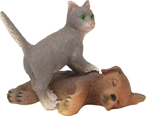 Dekop Miniatur Modellzubehör Katze mit Hund, geeignet für 10-13cm Figuren, Höhe ca. 3,1cm (444444635097368)