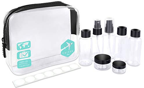 TWIVEE - Transparenter Kulturbeutel mit Reiseflaschenset - 1 Liter - Transparent-Türkis - Unisex