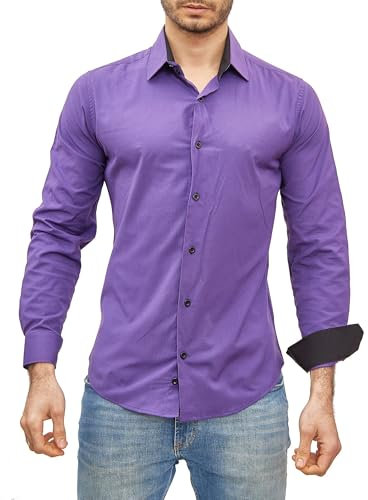 Subliminal Mode Camicia a Maniche Lunghe da Uomo | vestibilità Classica | Comoda e Facile da Lavare | Ideale per L'Ufficio e Le Uscite Informali 444-5 | Viola XL