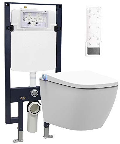 WC-Komplettpaket 28: BERNSTEIN DUSCH-WC PRO+ 1104 und Soft-Close Sitz mit Vorwandelement G3008 und Betätigungsplatte vorne, Betätigungsplatte:Modell 4111 weiß matt