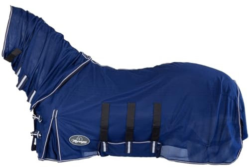 Marengos - Fliegendecke mit Elastik-Halsteil | engmaschige Ekzemerdecke | Schutz vor Insekten | Fliegendecke mit Schweif- & Bauchlatz | Outdoor-Pferdedecke in Nachtblau | 125 cm