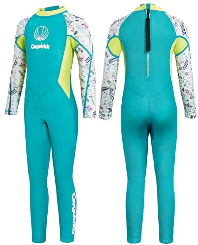 Gogokids Traje de Neopreno para Niñas, Ropa de Natación 2.5mm Neopreno Cálido Traje de Buceo Engrosado Bañador de Una Pieza Manga Larga Protección Solar UV 50+