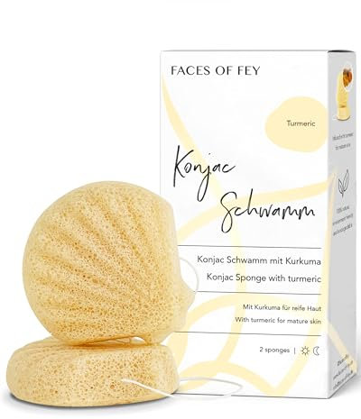 Konjac Sponge FACES OF FEY - Konjac Schwamm mit gelbem Ingwer für reife Haut - für Körper und Gesicht - 100% biologisch abbaubar