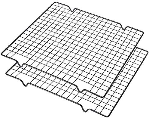 Lamoutor 2Pcs Metal Kitchen Baking Cooling Rack Square Wire Cooling Rack for Cake and Meat 10 x 11 inches (Black)