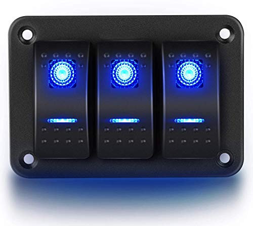 KAOLALI Interruttore a 3 Bande ON-OFF IP65 Impermeabile 12 V 24 V LED Interruttore a Bilanciere per Barca, Camper, Auto, Camion, Rimorchio, Yacht (Blu)