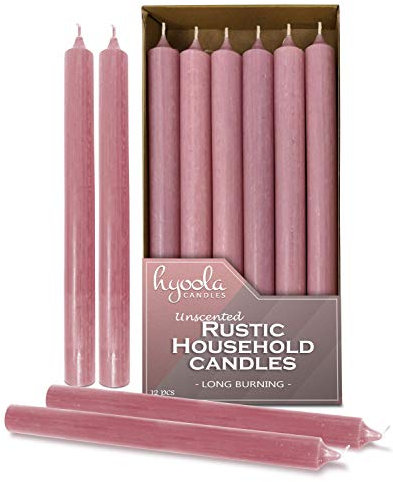 Hyoola 25 cm Stabkerzen - 12er Pack - Rosa - Unparfümierte Tafelkerzen - Kerzen Lange Brenndauer