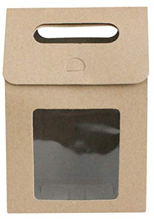 Emartbuy Lot de 24 sacs cadeaux solides en papier kraft marron avec fenêtre transparente 27 x 16 x 9 cm