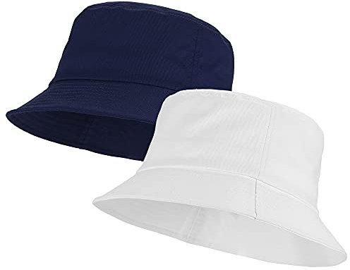 Umeepar 100% Baumwolle Fischerhut Sonnenhut Sommerhut Hut 2er-Pack for Damen Herren (DE/NL/SE/PL, Alphanumerisch, Einheitsgröße, Weiß + Dunkelblau)