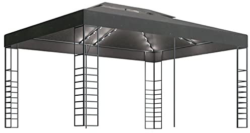 Tidyard Pavillon mit LED Beleuchtung Gartenpavillon Terrassenpavillon Partyzelt Bierzelt Gartenzelt UV-Schutz 4x3 m Anthrazit