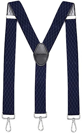 MASADA Herren Hosenträger mit robusten Karabiner Verschluss stufenlos verstellbar 3,5 cm breit und bis zu 195 cm Körpergröße - Raute Blau