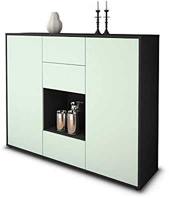 Stil.Zeit Highboard Kommode Nora, Korpus anthrazit matt, Front Farb-Design Eisblau (136x108x35cm), Push-to-Open Technik & Leichtlaufschienen