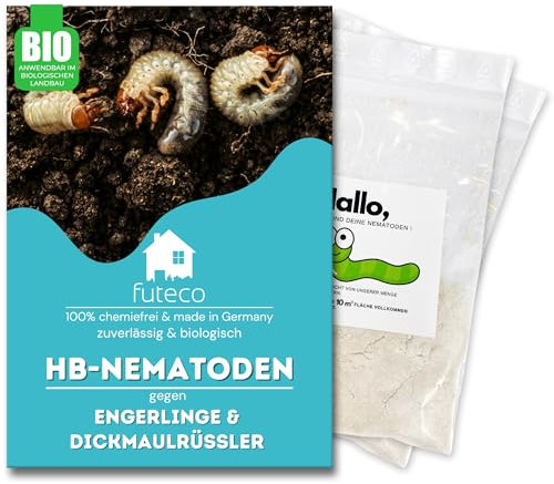 Futeco® – HB-Nematoden gegen Dickmaulrüssler & Engerlinge – für 20m² Fläche – zum einfachen gießen – 100% Biologisch, Chemiefrei & Natürlich – Made in Germany