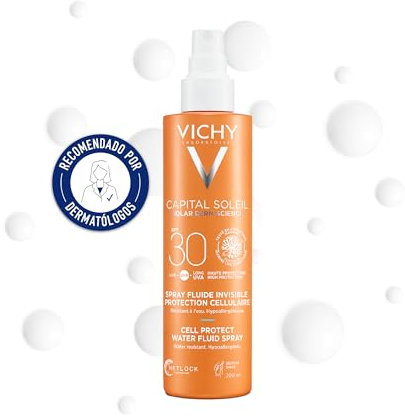Vichy Capital Soleil Cell Protect Sonnenspray mit LSF30, Hoher 4-Level-Schutz gegen Antioxidantien, UVA-, UVA1- und UVB-Strahlung, Ultraleichte Formel mit Netlock-Technologie, 200 ml