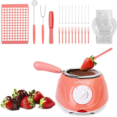 Outamateur Mini pot à fondue électrique pour fondue au chocolat, fontaine à fondue au chocolat, machine chauffante pour chocolat au lait, fromage, beurre, bonbons (rose)