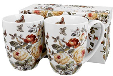 Duo Classic Kollektion Set von 2 Becher ZAHRA aus New Bone China Porzellan in Geschenkbox, klassischer Becher, Kaffee- und Teebecher, Füllmenge 380 ml