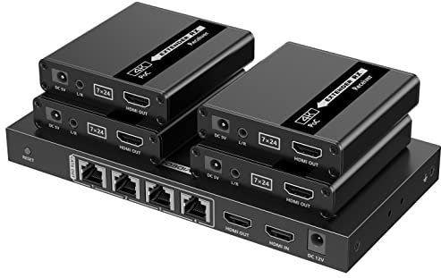PremiumCord HDMI 1-4 Splitter + Extender über CAT6/6a/7, Ultra HD 4K@30Hz bei 70m, Metallgehäuse, 4 Empfänger mit Netzteilen, Dolby TrueHD, 3D, EDID, CEC, HDCP2.2
