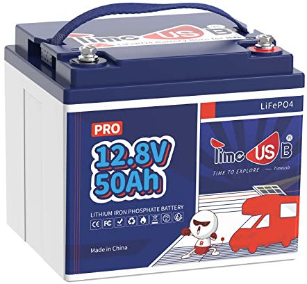 Timeusb Batterie LiFePO4 pour Camping-Car 12V 50Ah Pro 15000+ Cycles Batterie au Lithium à Cycle Profond,Cellule de Batterie Classe A,BMS 50A pour Système Solaire Fauteuil Roulant Tondeuse à Gazon