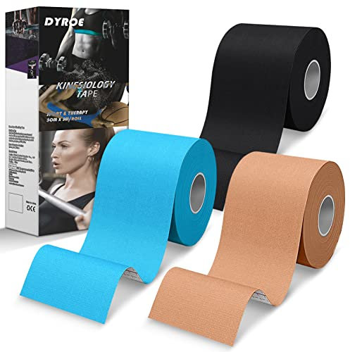 Dyroe Kinesiotapes - Kinesiologie Tape Rollen (5cm x 5m) Sporttape - Profi Tape Kinesio - Hautfreundliche Kinesiotape - Wasserfestes & Elastisches Physio tape für Sport Blau + Schwarz+ Hautfarbe