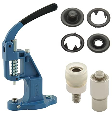 Druckknopfpresse Set mit Hebelpresse, Druckknopfwerkzeug und 50 Stück Jersey Druckknöpfen 8 mm, Schwarz, Messing | nähfrei, rostfrei | Handpresse | DIY