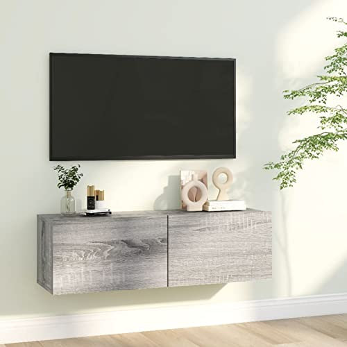 Tidyard Floating TV Stand Wall Mounted TV Cabinet Hanging TV Stand Shelf Entertainment Center Media Cabinet Storage Unit Grey Sonoma 100x30x30 cm Engineered Wood