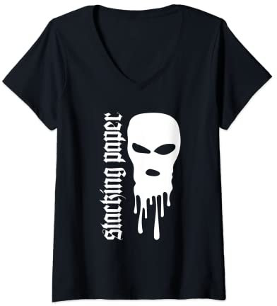 Damen Gangster Hip Hop Rapper Sturmhaube Skimaske Streetwear T-Shirt mit V-Ausschnitt