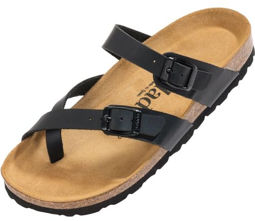 Palado Pantoletten Damen Cres Matt - elegante Sandalen Made in Spain - bequeme Hausschuhe mit Kork-Fußbett - modische Sommerschuhe Schwarz UK3,5 - EU36