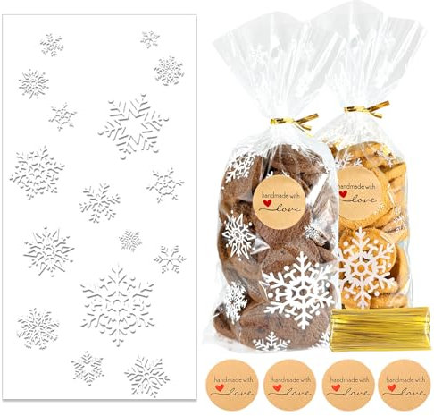 Kekstüten Weihnachten Plätzchentüten Cellophantüten Zellophantüten: 100 Tüten zum Befüllen Plätzchentüten Weihnachten Tüten Geschenktüten Schneeflocke Weihnachten Plätzchentüten für Snacks