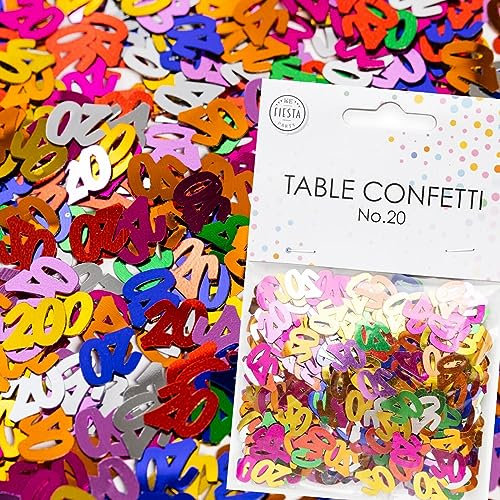Konfetti Zahl 20 Bunt für 20. Geburtstag | Zahlen Deko für Jubiläum und Party | 500 Stück, metallic-bunt, 10mm groß | Zahlenkonfetti Tischkonfetti Tischdeko Jubiläum, Edition: Zahl 20