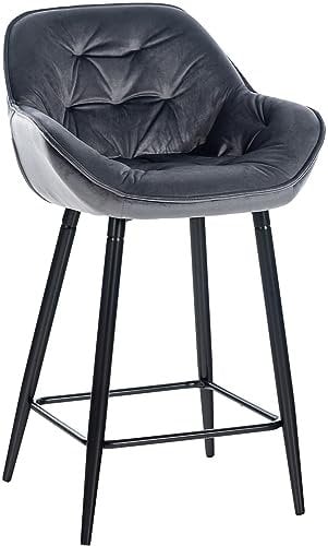 CLP Barhocker Gibson Samt I Gepolsterter Tresenstuhl Mit Fußstütze I Sitzhöhe 76 cm, Farbe:dunkelgrau