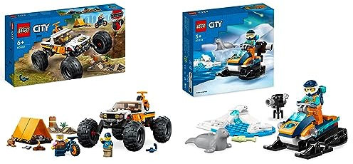 LEGO 60387 City Offroad Abenteuer, Camping Monster Truck Spielzeug mit funktionierender Federung & 60376 City Arktis-Schneemobil, Konstruktionsspielzeug-Set
