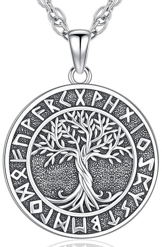 Odinstone Collier Arbre de Vie Homme Pendentif Viking Bijoux en Argent Sterling 925 Amulette Nordique Cadeau pour Homme Femme, Chaîne en Acier Inoxydable Chaîne 56cm