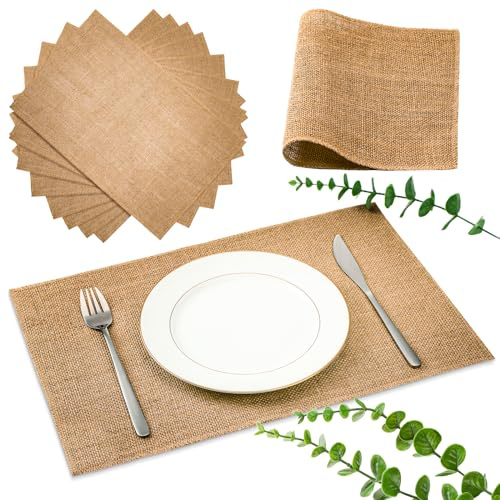 Layhit 24 Stück geflochtene Tischsets aus Jute für Esstische, hitzebeständige Jute-Tischsets, Bauernhaus-gewebter Stoff, natürliche Platzsets für Herbstdekoration (rechteckig)