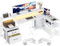ODK Bureau d’Angle en L avec Rangement et Tiroirs, 172.5×100cm Grand Bureau Gaming Réversible avec LED, Prise de USB et Prises Courant, Table Informatique pour Chambre ou Coin Travail, Blanc