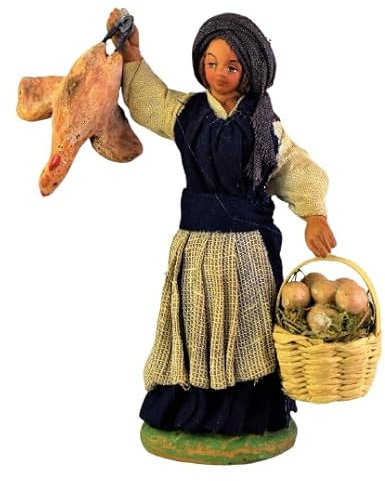 Holyhome Frau verkauft Hühner mit Eierkörben cm 12 (4,72 Inch) - Neapolitanische Terrakotta-Krippe gekleidet